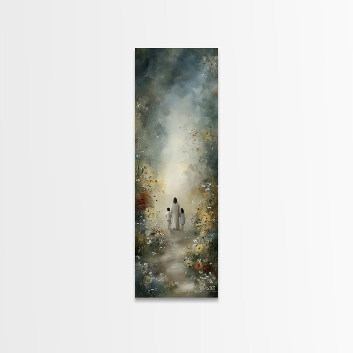 Floral Haven | Framed Canvas Print | Christian Art Print | Narrow Art | Jesus Painting | Christian Wall Art | Christmas Art