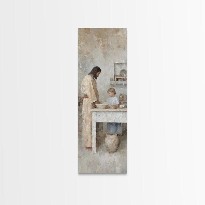 Bread Of Comfort, Framed Canvas Print, Christian Art Canvas, Narrow Art, Jesus Painting, Christian Wall Art, Christmas Art