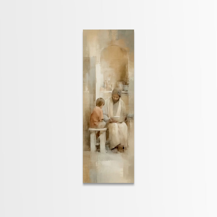 Quiet Child Blessing – Framed Canvas Print – Christian Wall Art – Jesus Painting – Tall Narrow Wall Art – Christian Art Canvas – Skinny Art