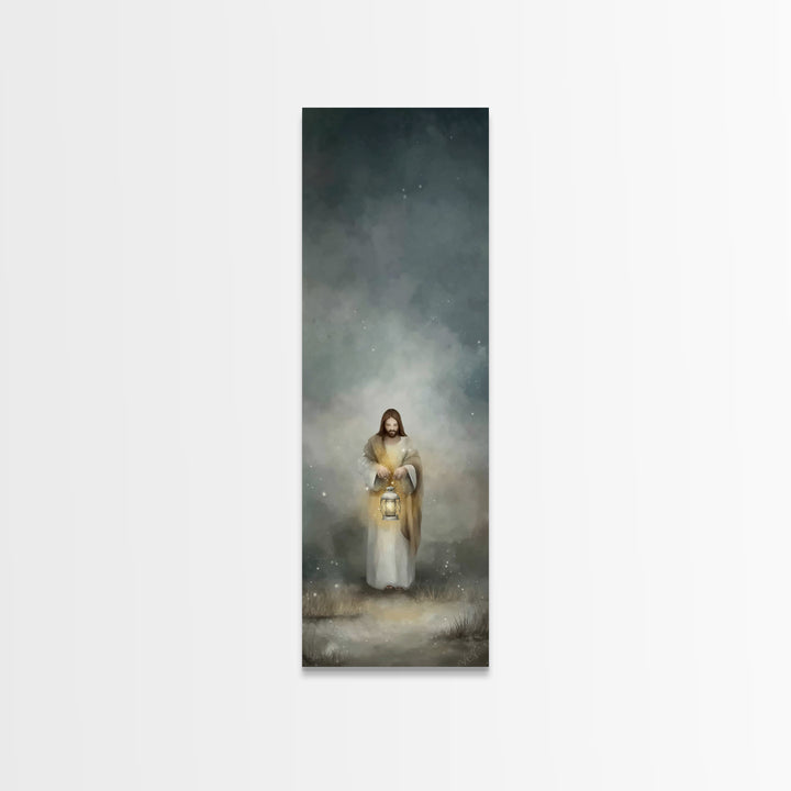 Lantern Of Mercy – Framed Canvas Print – Jesus Painting – Christian Art – Christian Wall Art – Skinny Art – Christian Art Canvas – Tall Nar
