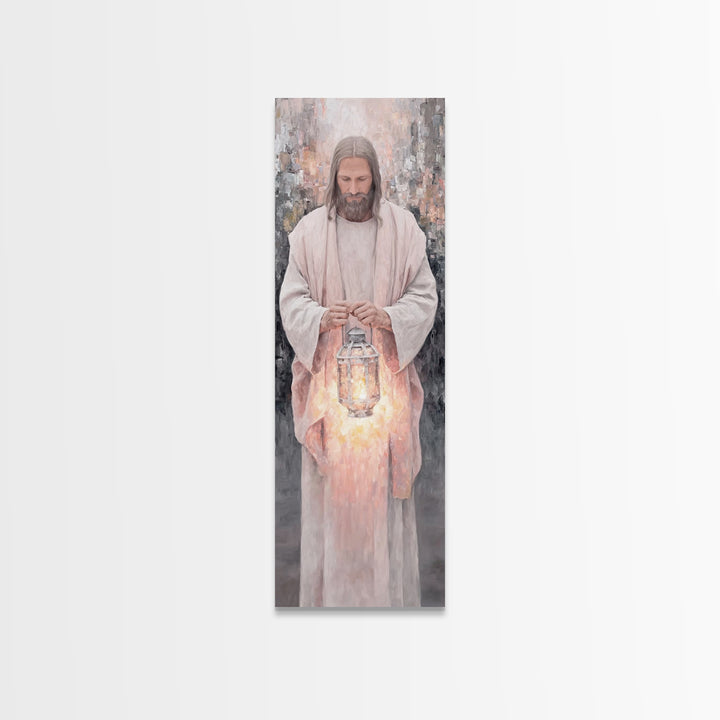 Radiant Night Watch – Framed Canvas Print – Christian Art Canvas – Skinny Art – Jesus Painting – Christian Wall Art – Narrow Art – Minimali