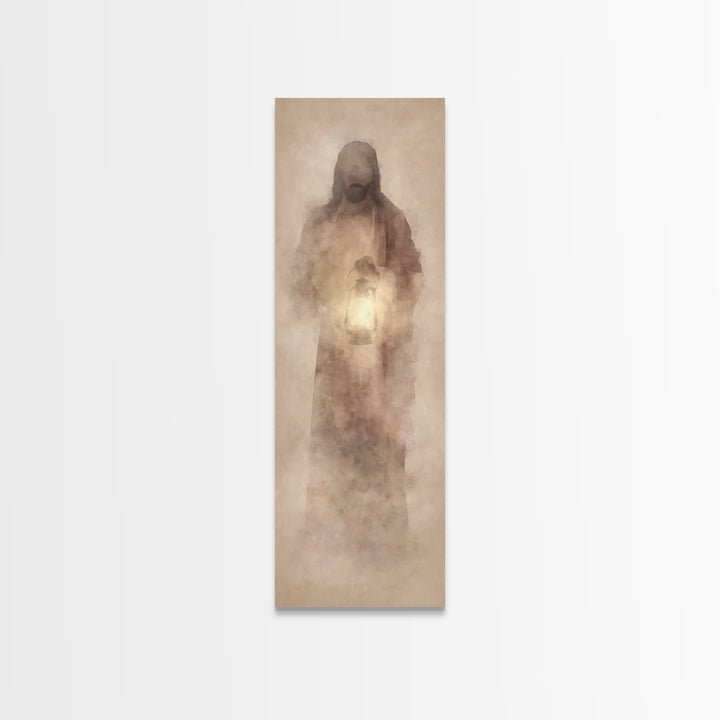 Soft Dawn Presence – Framed Canvas Print – Skinny Art – Christian Art Canvas – Christian Wall Art – Jesus Painting – Narrow Art – Modern Ch