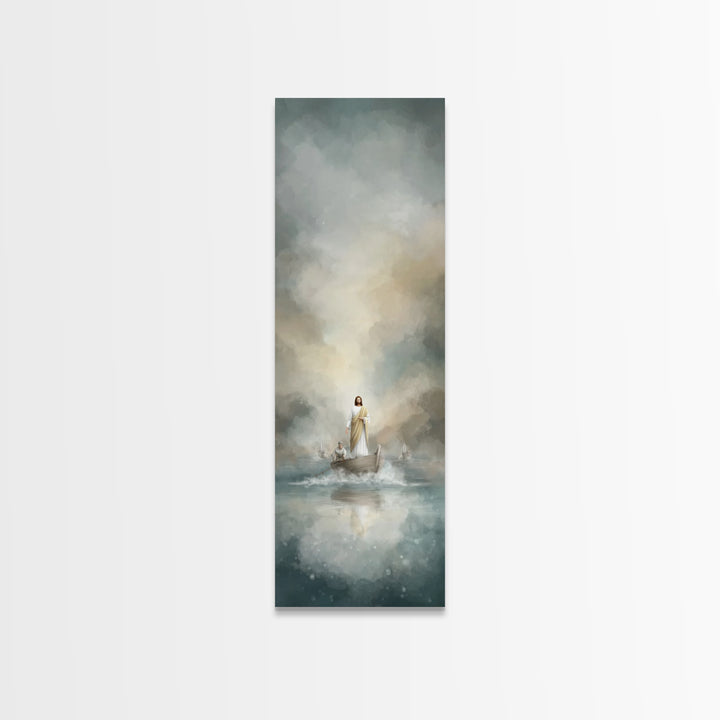 Shoreline Grace Rising, Framed Canvas Print, Tall Narrow Wall Art, Christian Wall Art, Jesus Painting, Christian Art Print, Christmas Art
