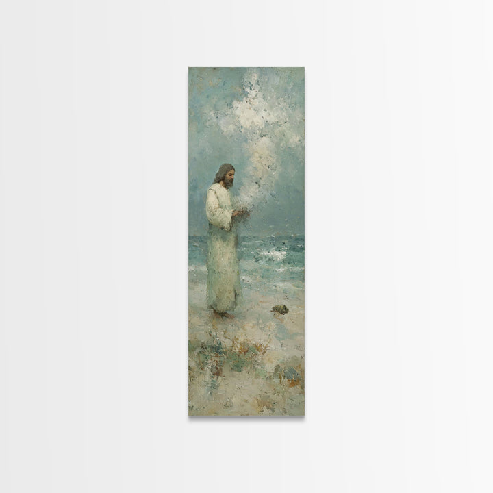 Waves Of Mercy | Framed Canvas Print | Tall Skinny Art Print | Christian Painting | Jesus Art Print | Christian Art Canvas | Christmas Wall