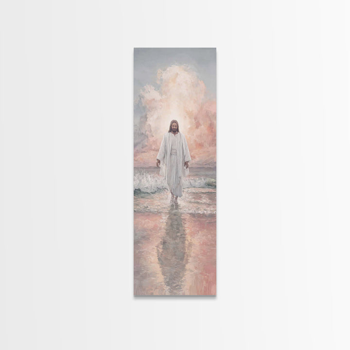 Morning Haven Stillness, Framed Canvas Print, Narrow Art, Christian Art Canvas, Jesus Painting, Christian Wall Art, Christian Christmas Art