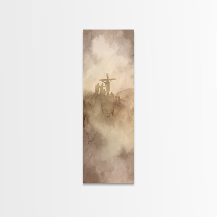 Hilltop Redemption – Framed Canvas Print – Christian Art – Jesus Painting Canvas – Tall Skinny Art Print – Christian Wall Art – Christmas A