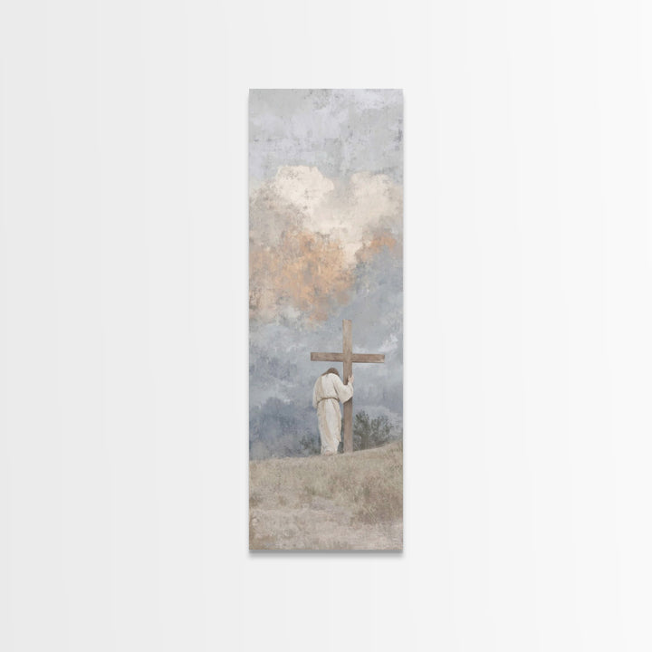 Calvary Shadows, Framed Canvas Print, Christian Art Work, Jesus Wall Art, Narrow Art, Christian Christmas Art, Christian Decor For Home