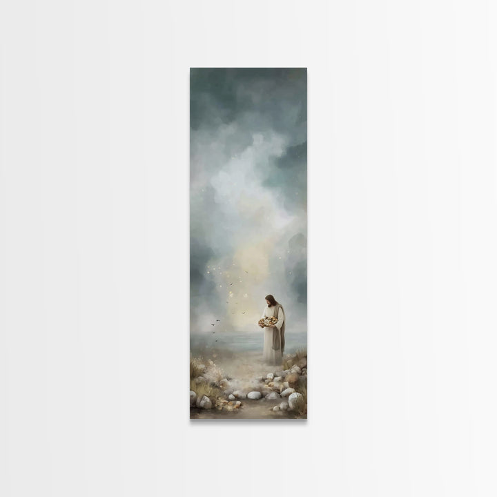 Bread Of Hope | Framed Canvas Print | Christian Wall Art | Jesus Painting | Christian Art Canvas | Modern Christian Art | Narrow Art | Chri