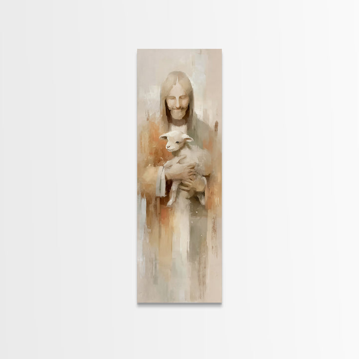 Shepherd’s Peace – Framed Canvas Print – Christian Art Canvas – Christian Wall Art – Jesus Painting – Narrow Art – Christmas Art Work