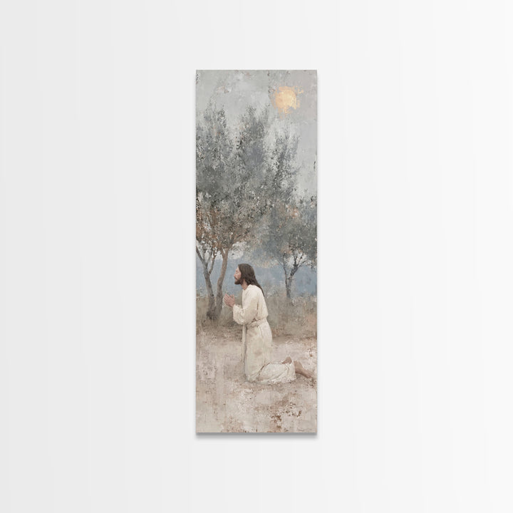 Quiet Olive Devotion – Framed Canvas Print – Christian Art Canvas – Christian Wall Art – Skinny Art – Jesus Painting