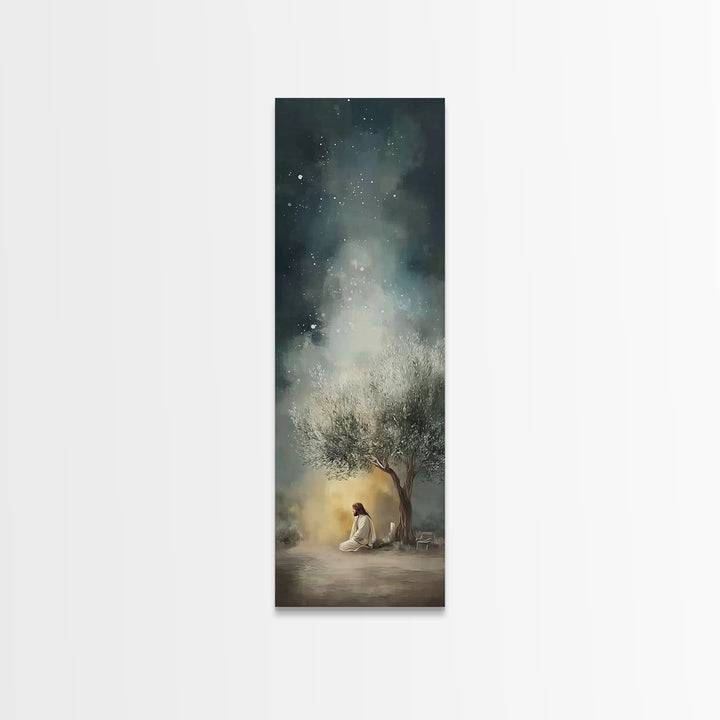 Night Of Stillness – Framed Canvas Print – Christian Art Print – Jesus Painting – Narrow Art – Modern Christian Art