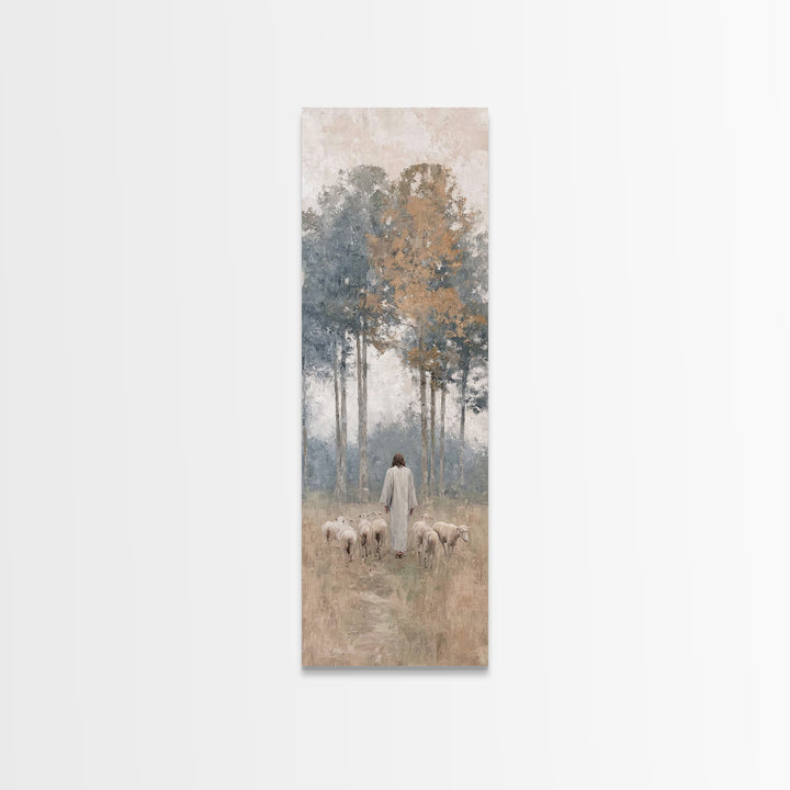 Pastoral Dawn Peace – Framed Canvas Print – Tall Narrow Wall Art – Christian Art – Jesus Painting – Christian Christmas Decor