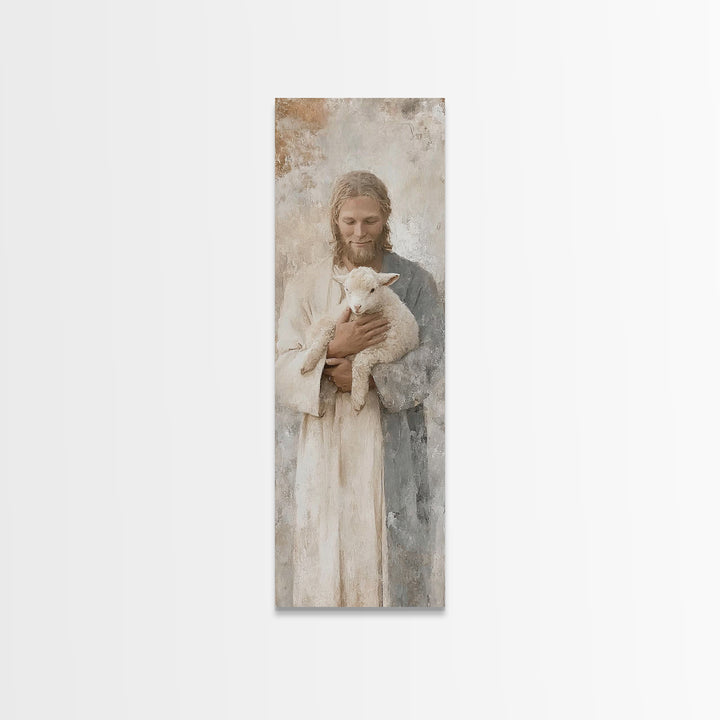 Solace In Stillness – Framed Canvas Print – Jesus Painting – Christian Art Canvas – Narrow Art – Christian Wall Art – Christmas Art