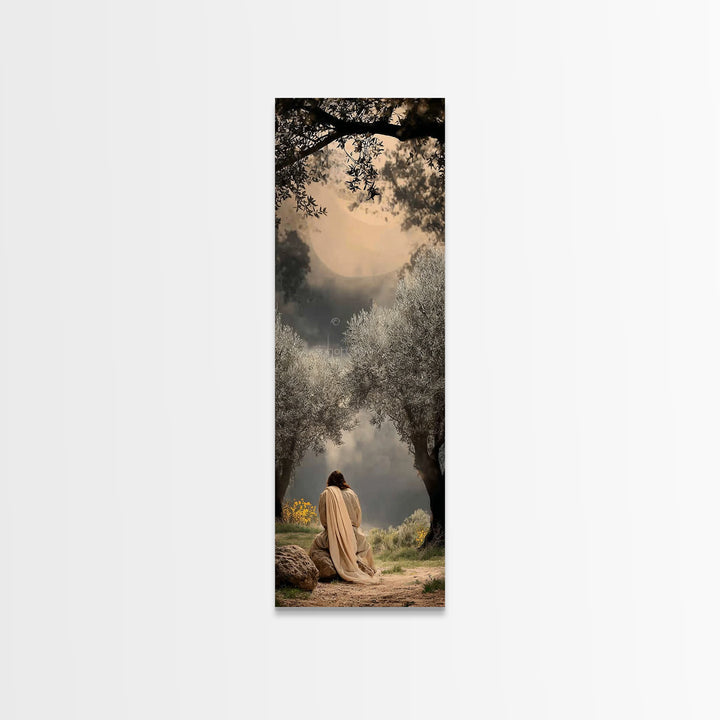 Sacred Pasture Glow – Framed Canvas Print – Christian Art – Jesus Painting – Skinny Art – Christian Wall Art – Christmas Art
