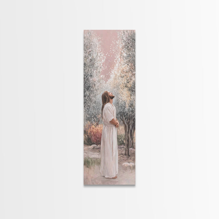 Grace In The Garden – Framed Canvas Print – Christian Art Canvas – Christian Wall Art – Tall Skinny Art Print – Jesus Painting – Christian