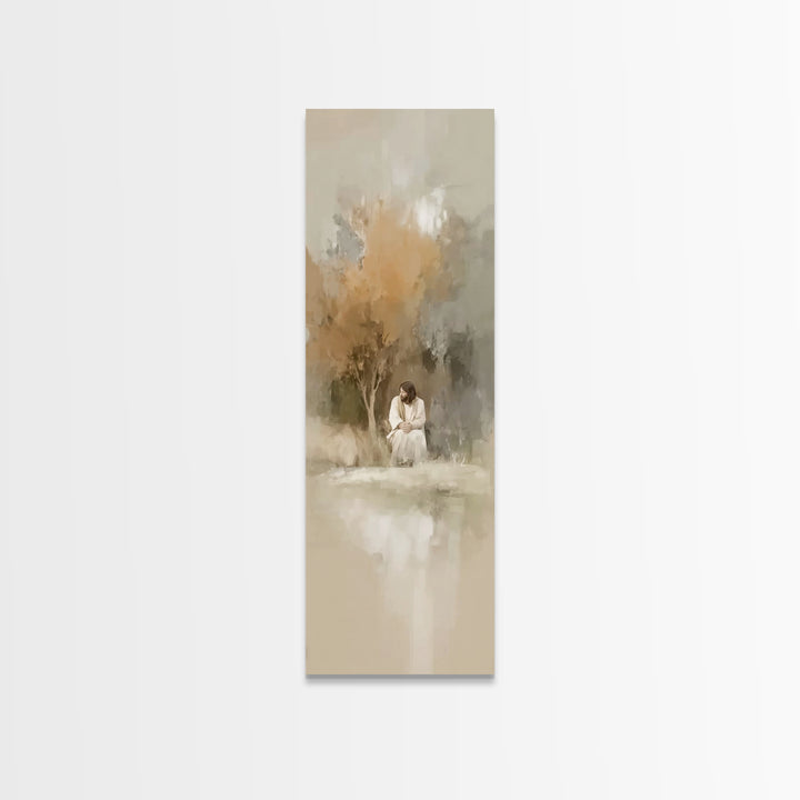 Quiet Divine Moment – Framed Canvas Print – Christian Wall Art – Christian Art – Narrow Art – Jesus Painting – Subtle Christian Art