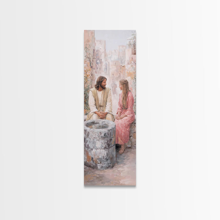 Timeless Well Gathering – Framed Canvas Print – Tall Narrow Wall Art – Jesus Painting – Christian Art Canvas – Christian Wall Art – Christi