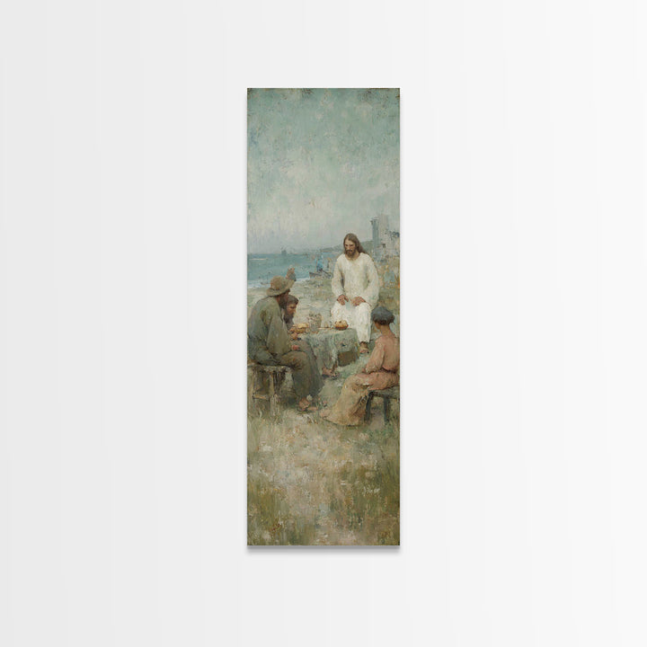 Shoreline Bread Blessing – Framed Canvas Print – Skinny Art – Christian Wall Art – Christian Art Canvas – Jesus Painting – Christmas Art –