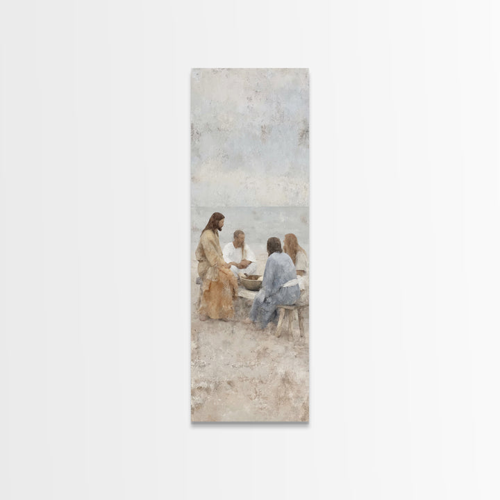 Quiet Beach Gathering – Framed Canvas Print – Tall Narrow Wall Art – Christian Wall Art – Christian Art Canvas – Jesus Painting – Christian
