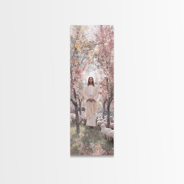 Garden Shepherd Light – Framed Canvas Print – Skinny Art – Christian Art Canvas – Christian Wall Art – Jesus Painting – Christian Decor – C