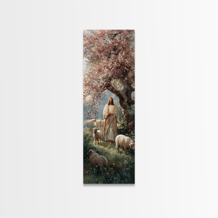 Blossom Shepherd Path – Framed Canvas Print – Narrow Art – Christian Art Canvas – Jesus Painting – Christian Wall Art – Christian Christmas