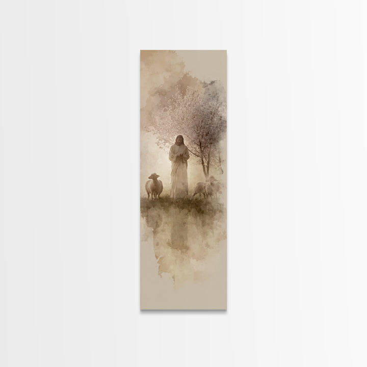 Pastoral Glory | Framed Canvas Print | Tall Skinny Art Print | Jesus Painting | Christian Art Canvas | Christian Wall Art | Christmas Art