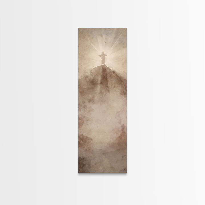 Hilltop Radiance | Framed Canvas Print | Tall Narrow Wall Art | Jesus Painting | Christian Wall Art | Christian Art Canvas | Christmas Art