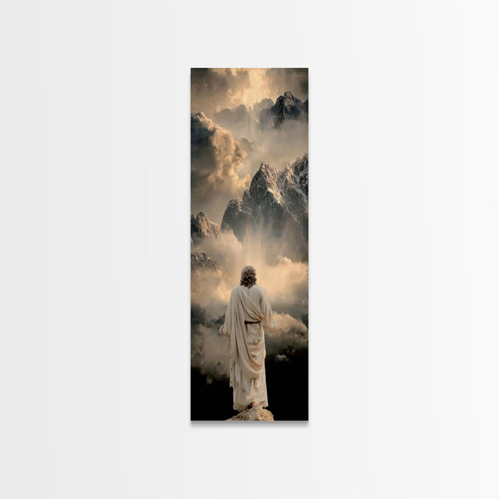 Sacred Summit Calm, Framed Canvas Print, Tall Skinny Art Print, Christian Wall Art, Christian Art Canvas, Jesus Painting, Christmas Art