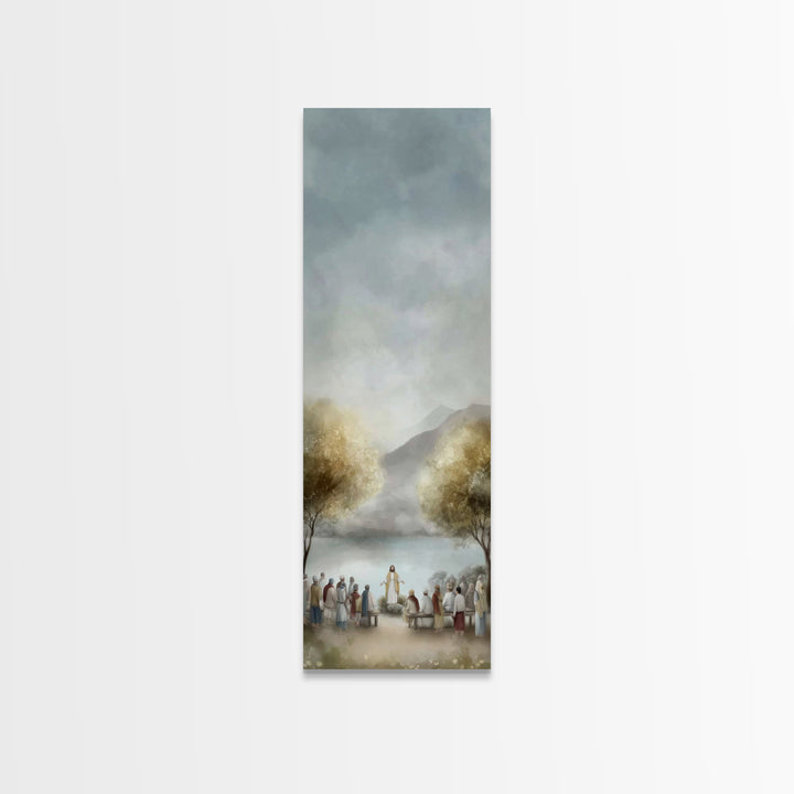 Peaceful Gathering Grace – Framed Canvas Print – Jesus Painting – Christian Art – Christian Christmas Art – Skinny Art – Christian Art Canv