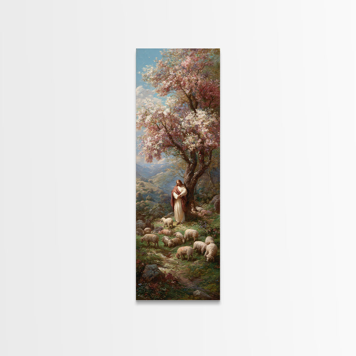 Blossoms Of The Shepherd – Framed Canvas Print – Jesus Painting – Christian Art Canvas – Christian Wall Art – Tall Narrow Wall Art – Christ