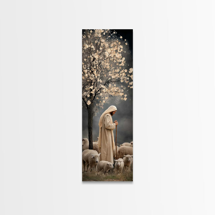 Night Shepherd Grace – Framed Canvas Print – Christian Wall Art – Christian Art – Jesus Painting – Christian Art Canvas – Skinny Art