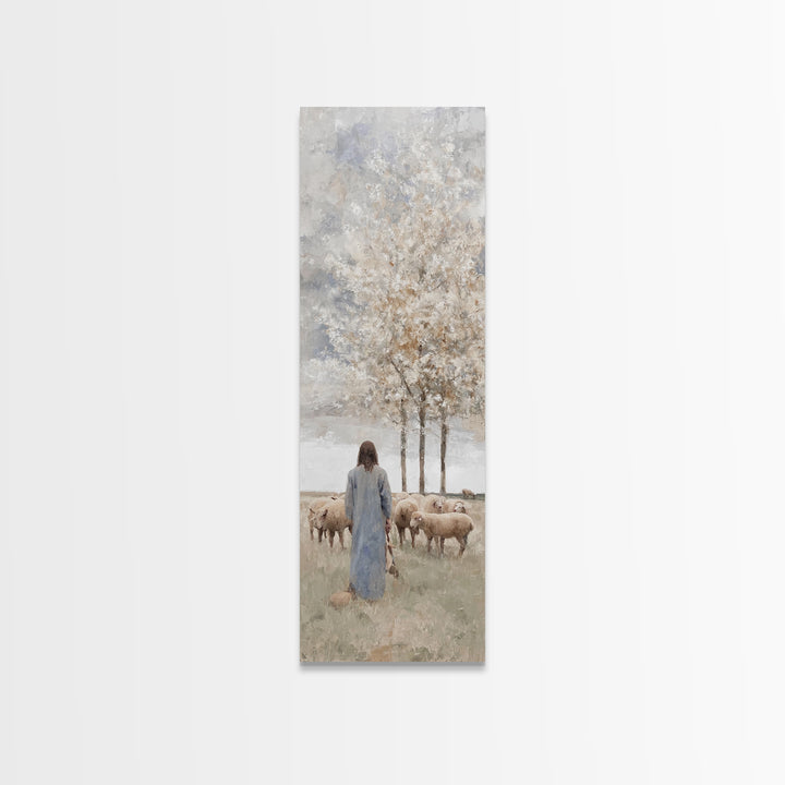Quiet Shepherd Path - Framed Canvas Print - Christian Art Canvas - Jesus Painting - Tall Skinny Art Print - Christian Wall Art