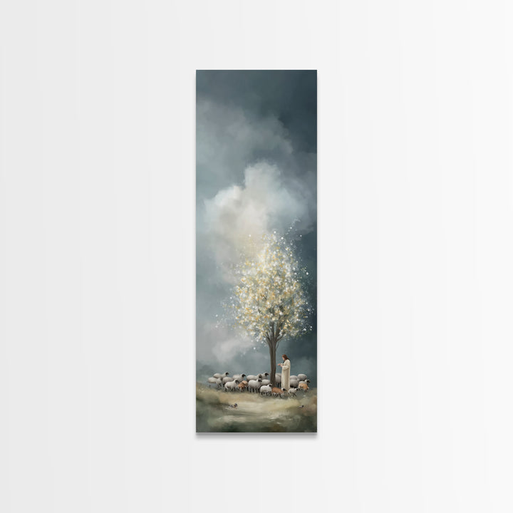 Golden Pasture Peace - Framed Canvas Print - Christian Wall Art - Jesus Painting - Narrow Art - Christian Art Canvas