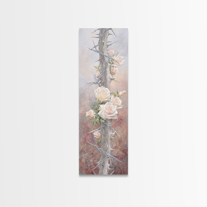 Roses Of Hope, Framed Canvas Print, Narrow Art, Christian Art, Christian Wall Art, Christian Art Canvas, Vintage Christian Art, Christian G