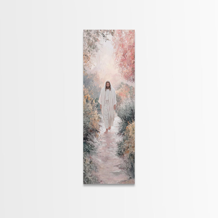 Garden Light Promise | Framed Canvas Print | Christian Art Canvas | Jesus Painting | Narrow Art | Christian Wall Art