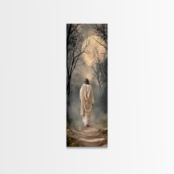 Moonlit Savior Path - Framed Canvas Print - Christian Wall Art - Jesus Painting - Tall Narrow Wall Art - Christian Art Canvas