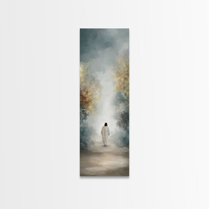 Soft Dawn Passage, Framed Canvas Print, Christian Wall Art, Jesus Painting, Tall Narrow Wall Art, Christian Art Canvas