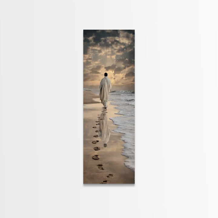 Footsteps Of Faith – Framed Canvas Print – Christian Art Canvas – Tall Skinny Art Print – Christmas Art – Jesus Painting – Christian Wall A