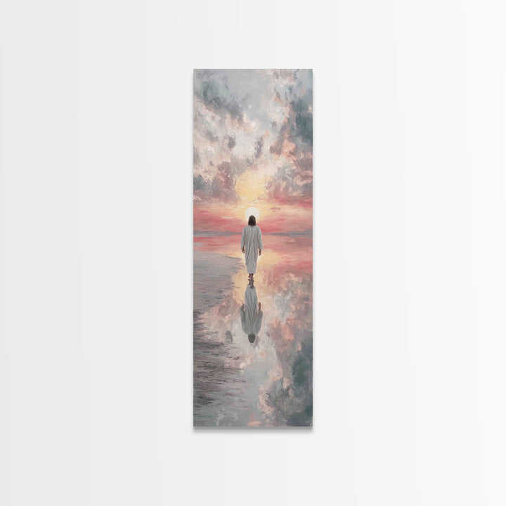 Sunset Glory Walk – Framed Canvas Print – Tall Skinny Art Print – Christian Art Canvas – Christian Wall Art – Jesus Painting – Christian Ar
