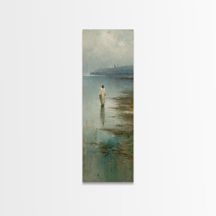 Silent Waters Peace – Framed Canvas Print – Tall Narrow Wall Art – Jesus Painting – Christian Art Canvas – Christian Wall Art – Christian A