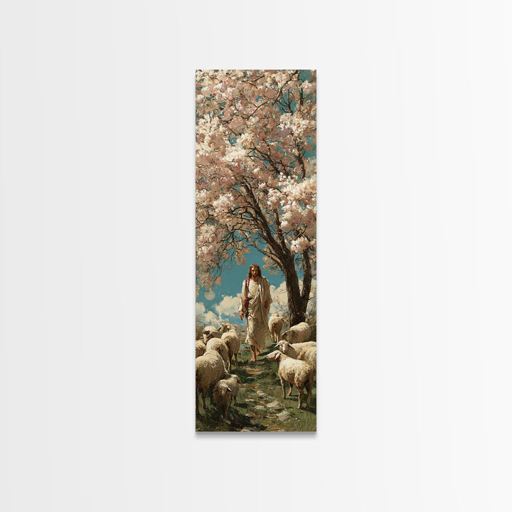 Garden Of The Shepherd – Framed Canvas Print – Narrow Art – Jesus Painting – Christian Wall Art – Christian Art Canvas – Christian Art