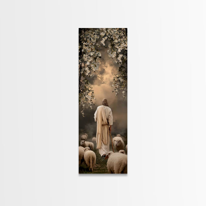 Evening Shepherd Watch – Framed Canvas Print – Tall Skinny Art Print – Christian Art Canvas – Christian Wall Art – Jesus Painting – Christi