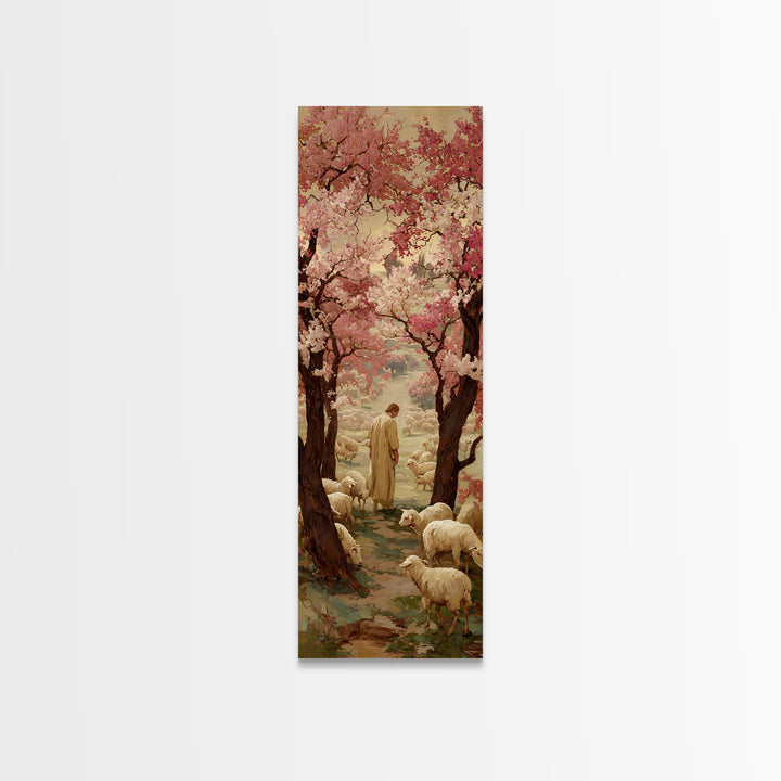 Path Of The Shepherd, Framed Canvas Print, Christian Wall Art, Jesus Painting, Skinny Art, Christian Art Canvas, Christmas Art