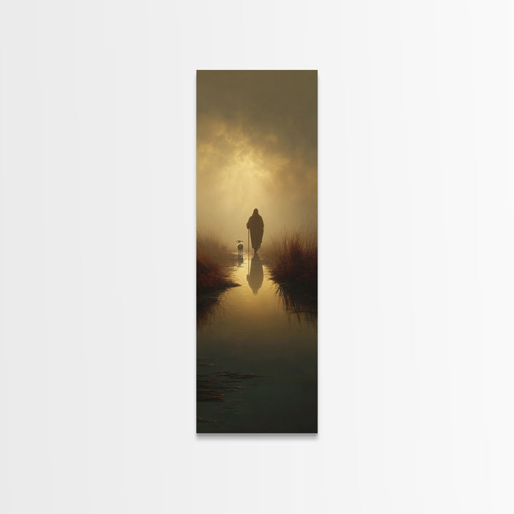 Golden Path Light – Framed Canvas Print – Christian Art Canvas – Christian Painting – Skinny Art – Christian Christmas Art – Jesus Painting