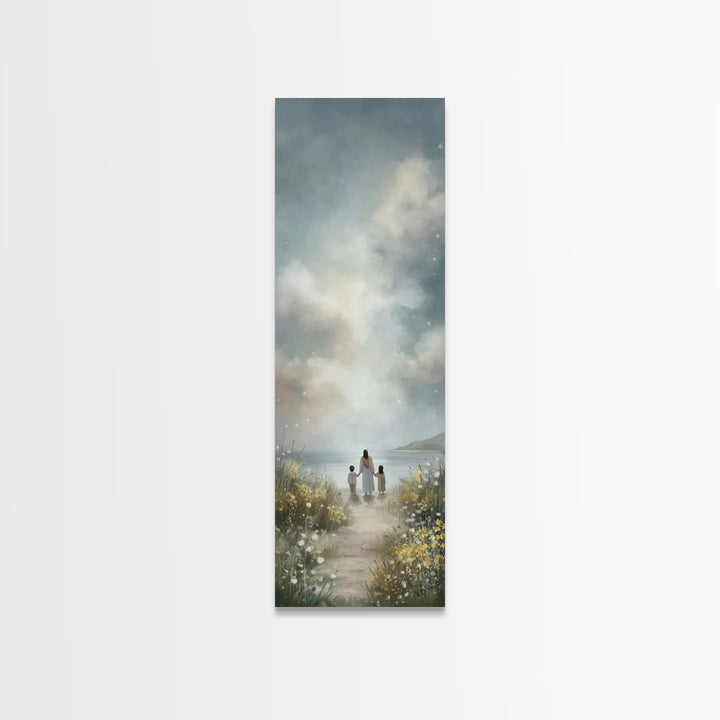 Coastal Bloom Peace – Framed Canvas Print – Christian Art Canvas – Jesus Painting – Narrow Art – Christian Wall Art – Christmas Art