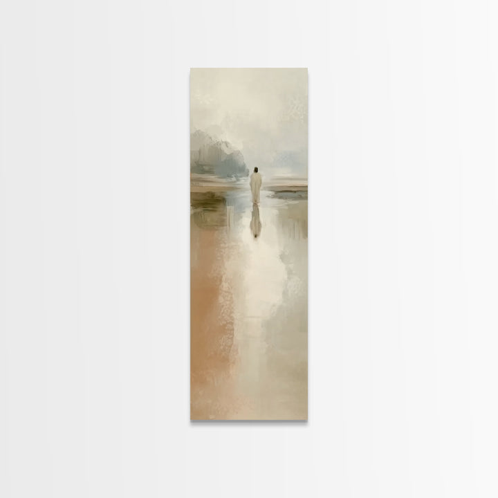Silent Water Path, Framed Canvas Print, Christian Art Canvas, Tall Narrow Wall Art, Jesus Painting, Moody Christian Art, Framed Christian A