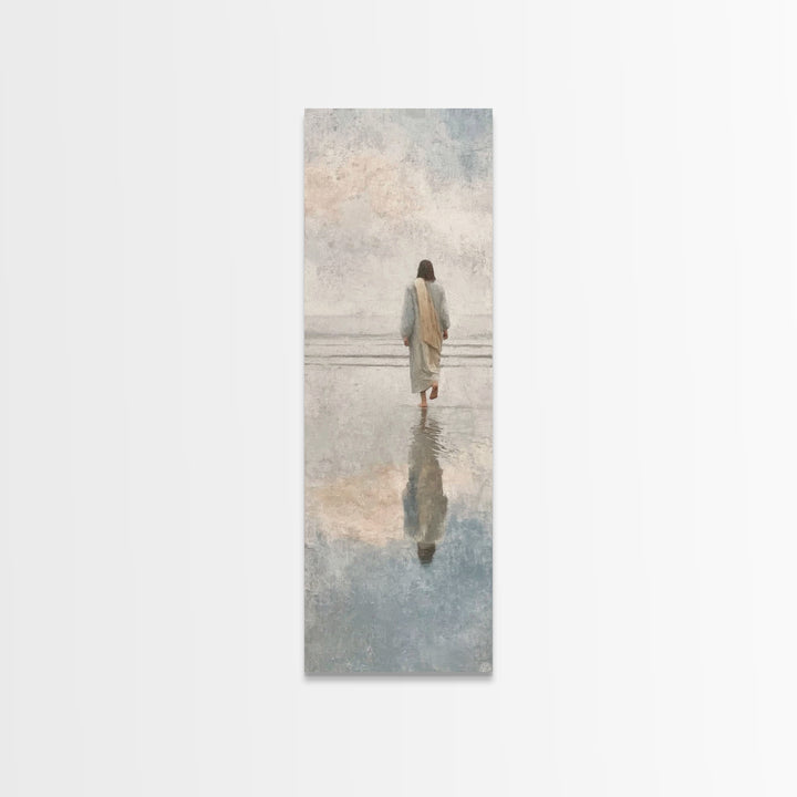 Shore Of Stillness, Framed Canvas Print, Christian Paintings, Skinny Art, Jesus Art Print, Modern Christian Art, Christian Christmas Decor,