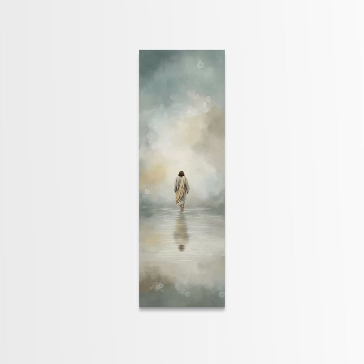 Heavenly Tide Walk – Framed Canvas Print – Christian Art Gift – Tall Narrow Wall Art – Jesus Painting Canvas – Subtle Christian Art – Chris