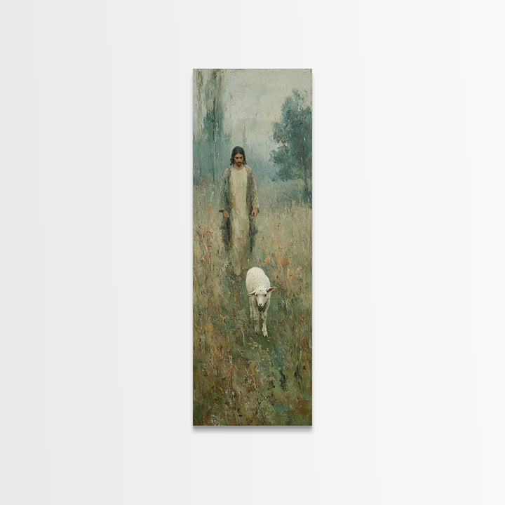 Quiet Shepherd Path – Framed Canvas Print – Tall Skinny Art Print – Christian Wall Art – Christian Art Canvas – Jesus Painting – Christmas
