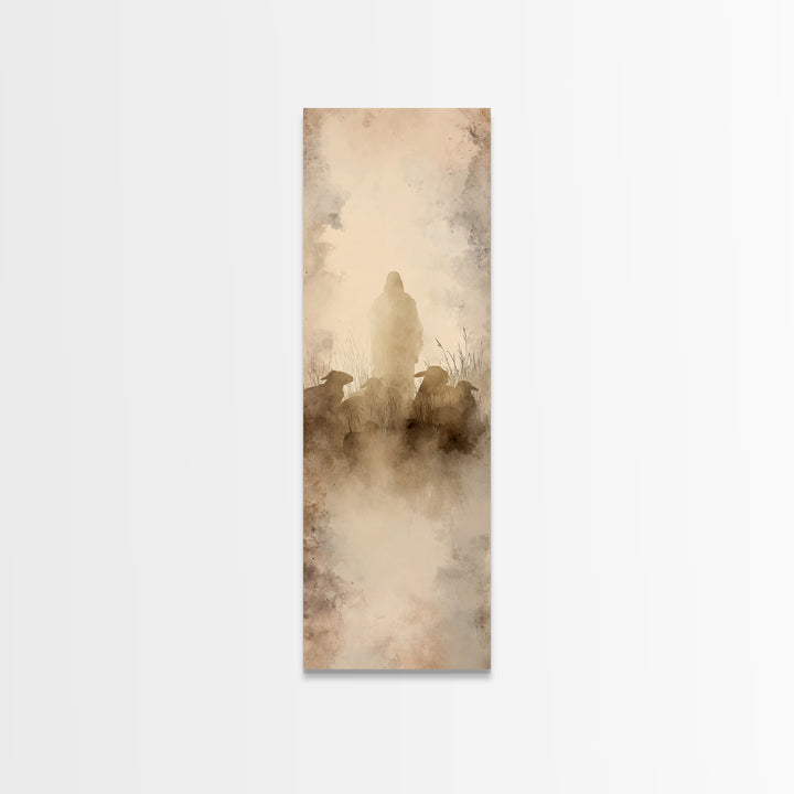 Shepherd In Silence – Framed Canvas Print – Narrow Art – Christian Wall Art – Christian Art Canvas – Jesus Painting – Christmas Art